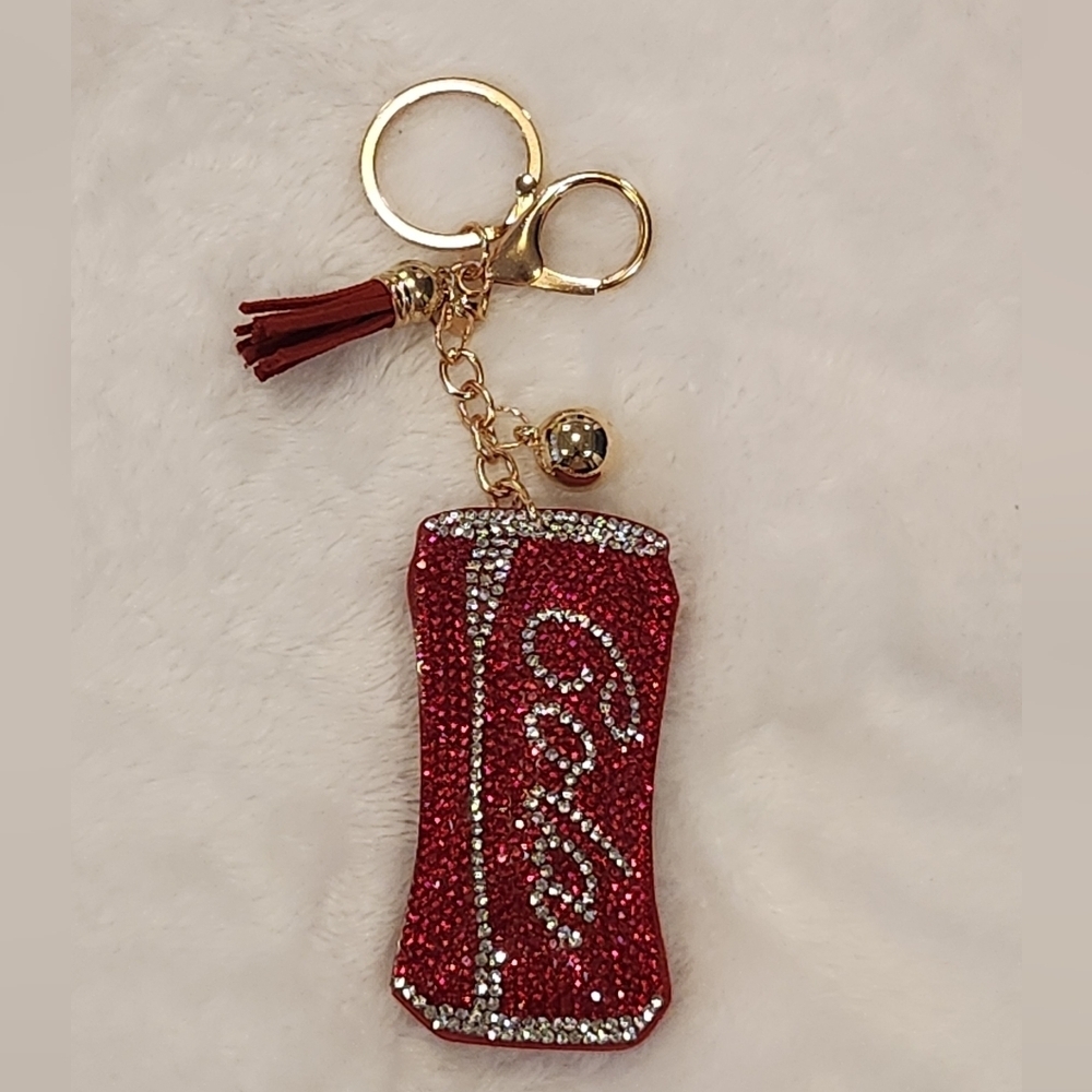 Coca Cola Red and Silver Rhinestone Sparkle Keychain Bag Charm - Picture 1 of 3
